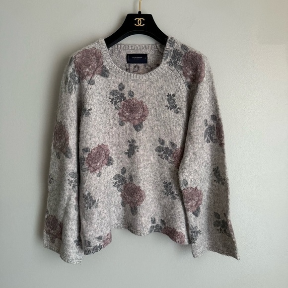 Lucky Brand women’s floral cotton wool boxy sweater grey pink size large - Picture 2 of 7